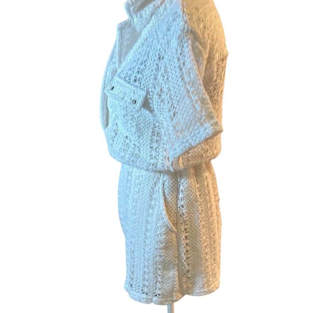 AKIRA Ivory Textured Short Sleeve Crochet Romper - Picture 3 of 12
